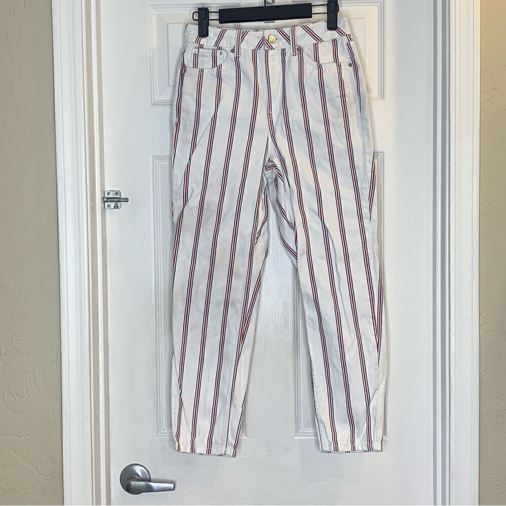 TopShop Moto Mom Jeans Cropped Red, White, Blue High Rise Size 26